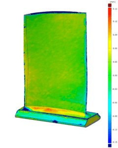 Aerofoil blade CAD model with 3D scanning colour deviation analysis